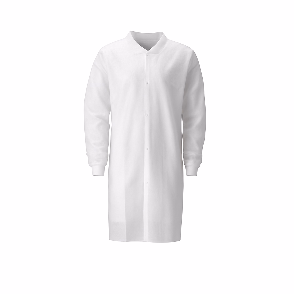 Bezoekersjas PP n-w drukknop wit maat 2XL