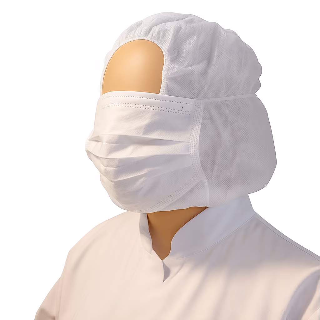 Hoofdkap PP n-w met 2-laags mondmasker wit